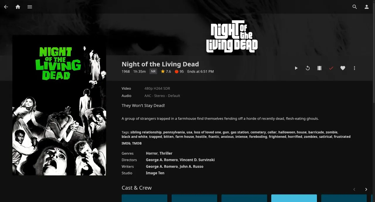 Film page with backdrop, logo, ratings, media info and cast